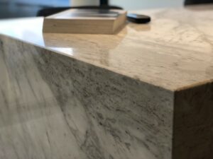 A mitred join on a marble table